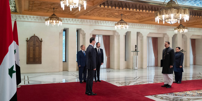 Cumhurbaşkanı Esad, Şahid Ahtar’ın Pakistan İslam Cumhuriyeti’nin Suriye Arap Cumhuriyeti’ndeki Olağanüstü Ve Tam Yetkili Büyükelçisi olarak Güven Mektubunu Kabul Ediyor