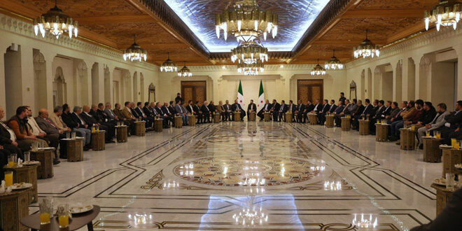 Leader Al-Sharaa holds a meeting with businessmen and industrialists from Aleppo and Idleb cities