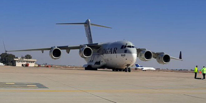 Qatari aid plane arrives at Damascus International Airport