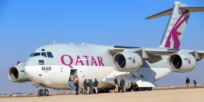 Qatari aid plane arrives at Damascus International Airport