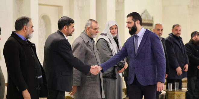 Leader al-Sharaa meets dignitaries of Idlib city on the occasion of the victory of the Syrian revolution