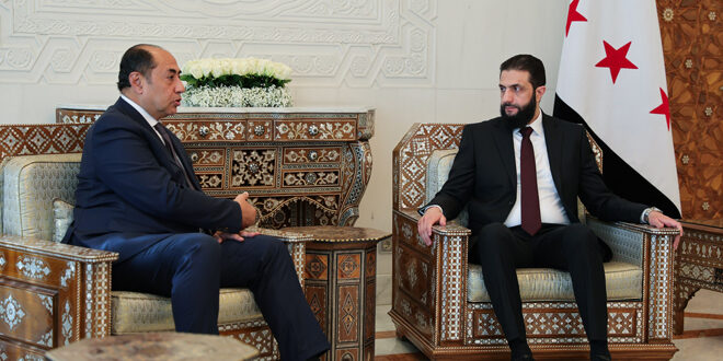 Leader al-Sharaa and Foreign Minister meet with a delegation of the League of Arab States