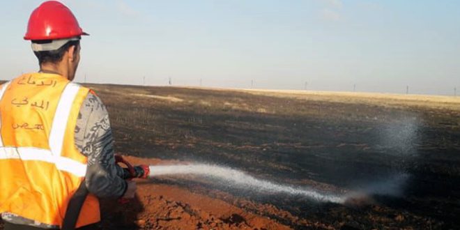В районе Аль-Ксейр потушен пожар на пшеничном поле
